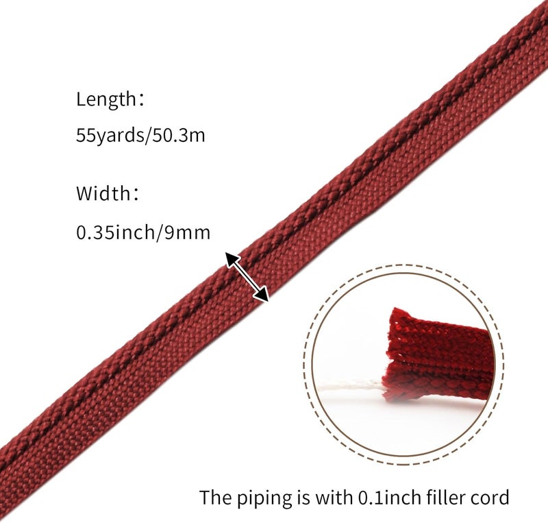 YRCLASYTRIM 0.35inch,(55Yards) Sewing Piping Trim,Shining Polyesterter Cord Trim,for Sewing Clothing,Hometextile, Decoration DIY Crafts Edge Piping Embellishments,30Colour (Karanda Red) - Image 2